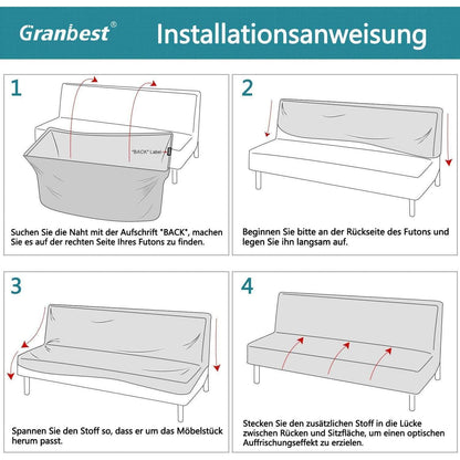 Wasserdichte Futon Abdeckung ohne Armlehnen – Stretch Sofabezug Schwarz