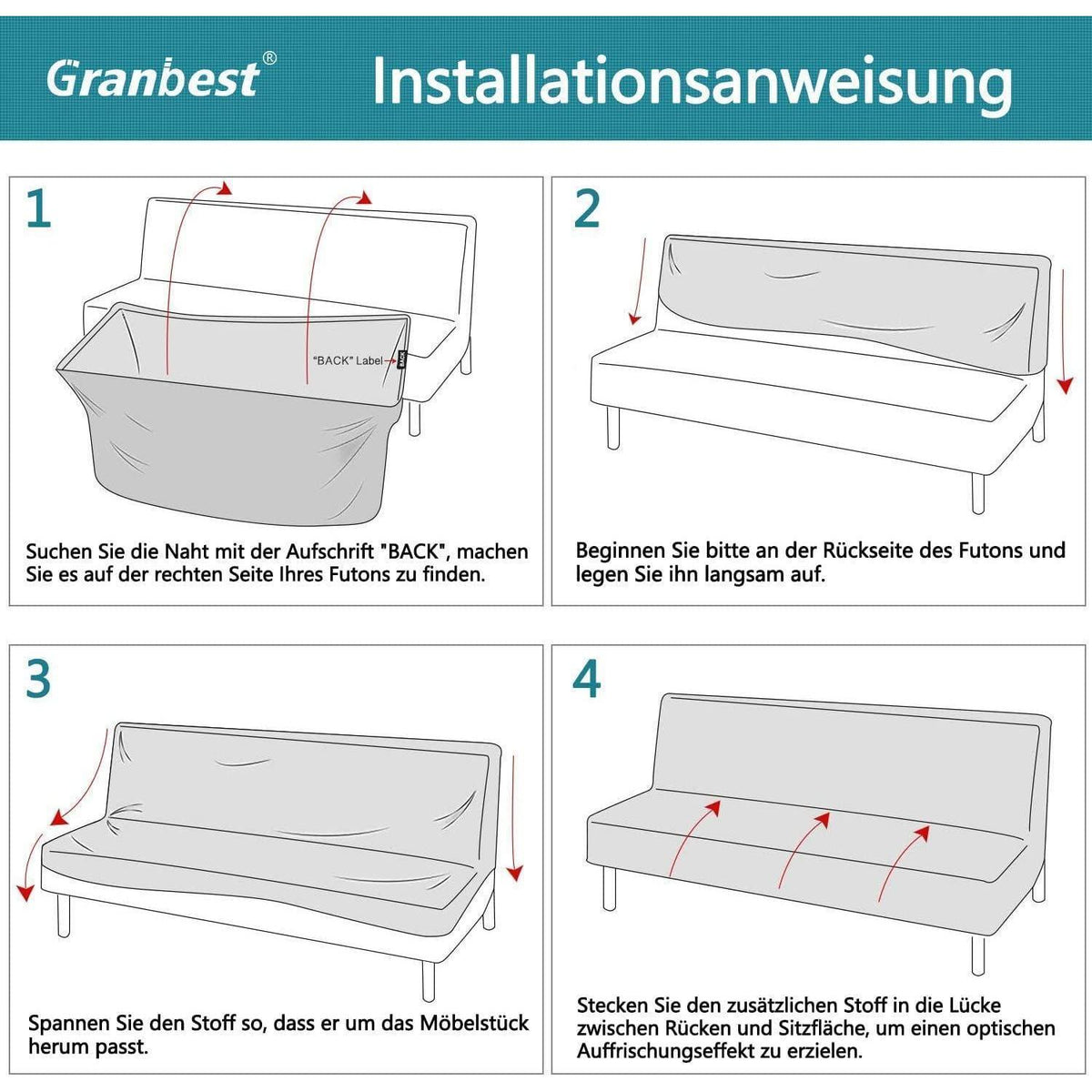 Wasserfester Futonbezug Stretch Sofabezug ohne Armlehnen (Kamel)