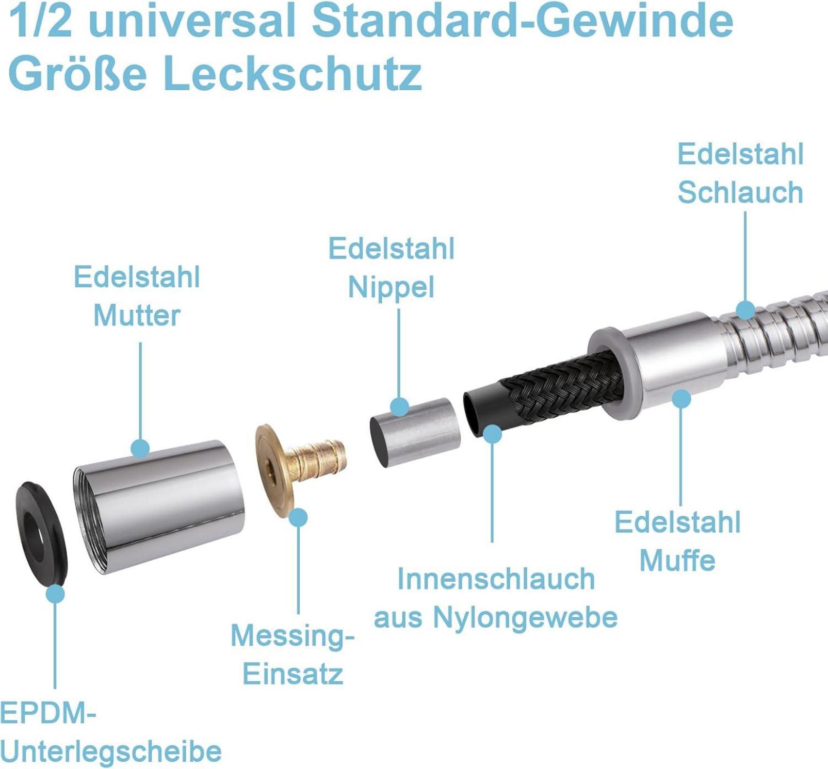 Duschschlauch Edelstahl Rostfrei 1,2m flexibler Schlauch