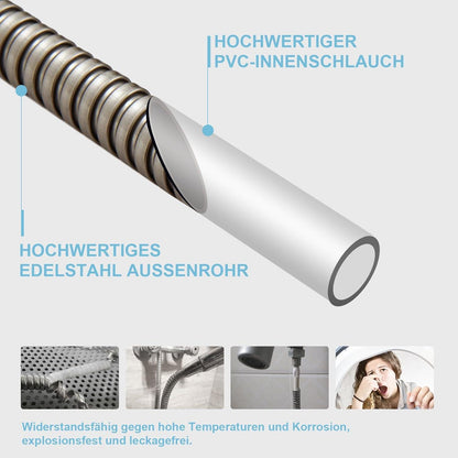 Duschschlauch Edelstahl Hochdruck 2m Brauseschlauch Gebürsteter Nickel