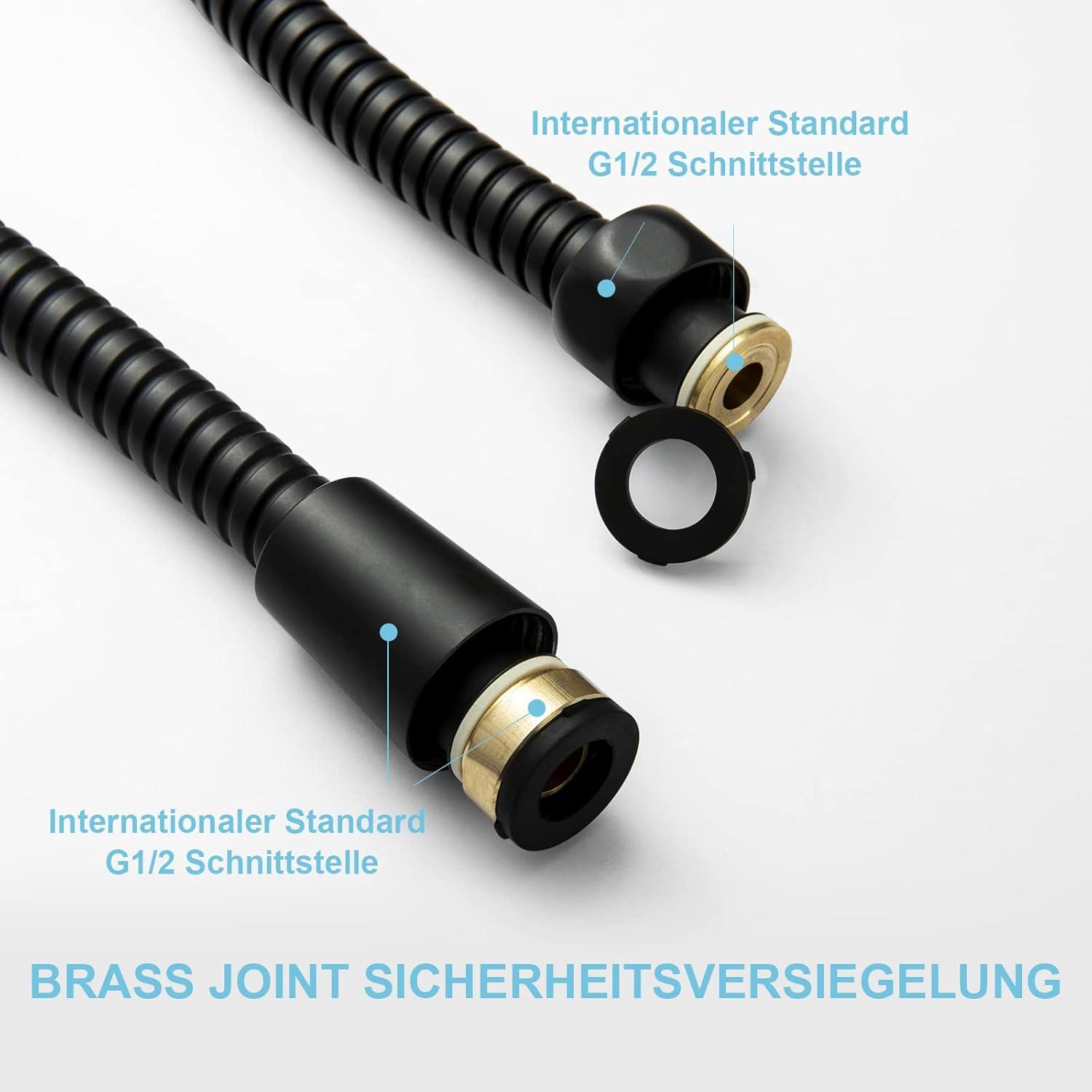 Duschschlauch Edelstahl Ersatz Hochdruck Brauseschlauch Mattschwarz 2m