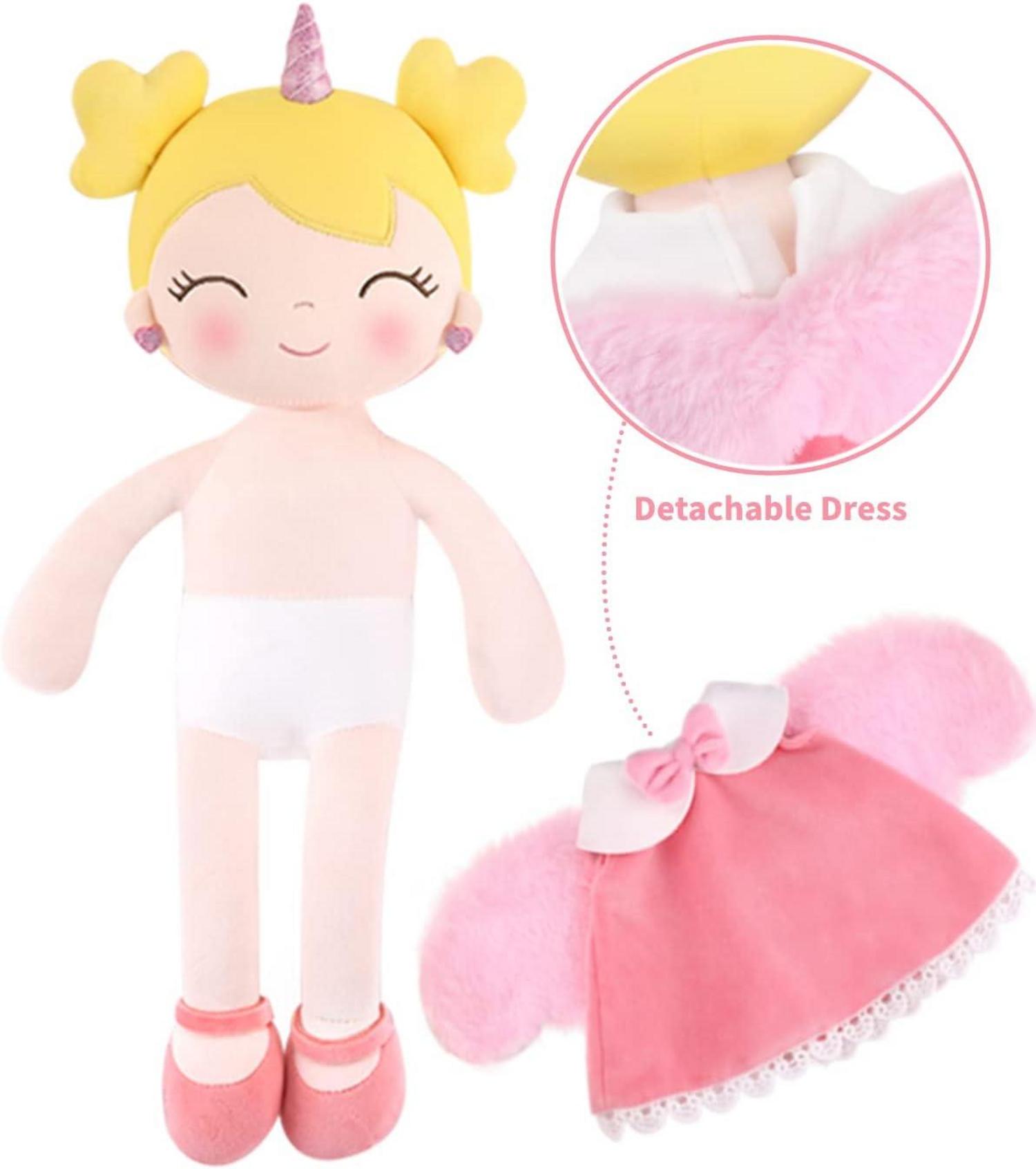 Weiche 40cm Stoffpuppe Einhorn Schutzengel Kuschelpuppe Glücksbringer 3-5 Jahre - Rosa
