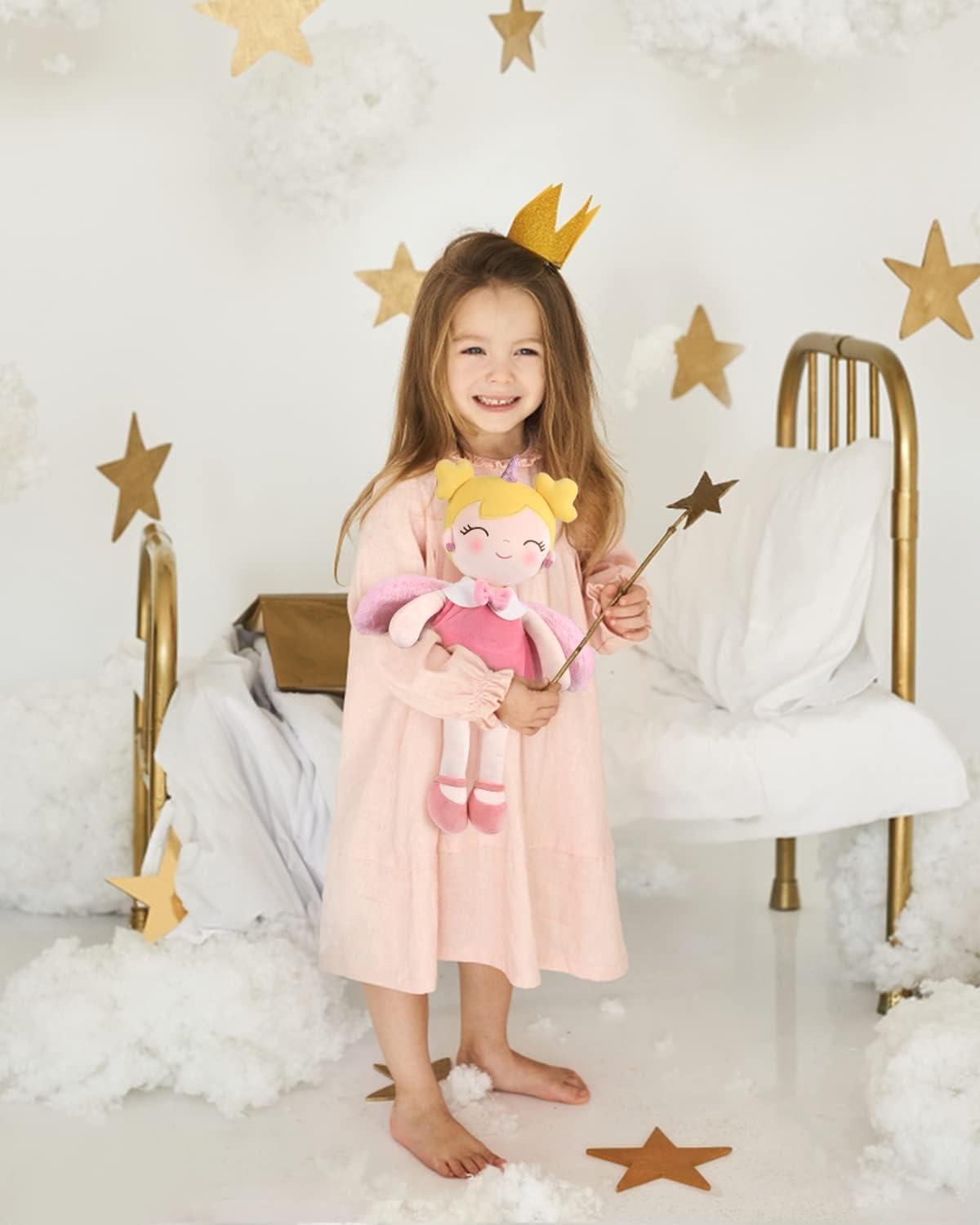 Weiche 40cm Stoffpuppe Einhorn Schutzengel Kuschelpuppe Glücksbringer 3-5 Jahre - Rosa