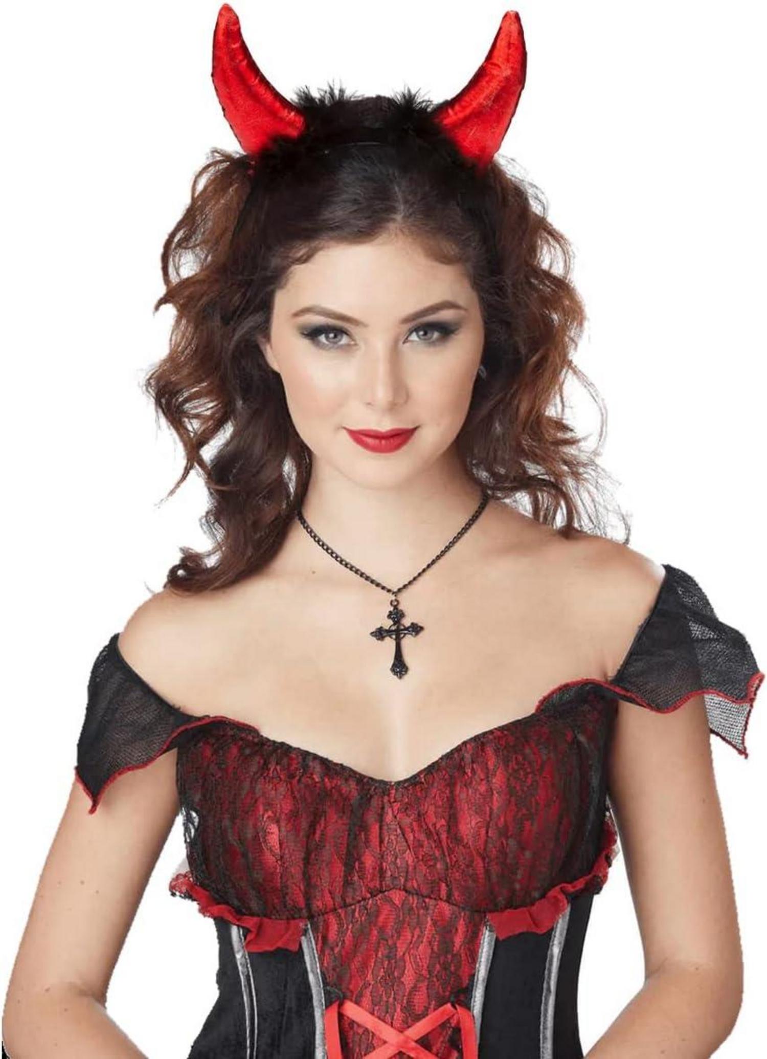 Teufelshörner und Heiligenschein Haarreifen Set, Schwarz