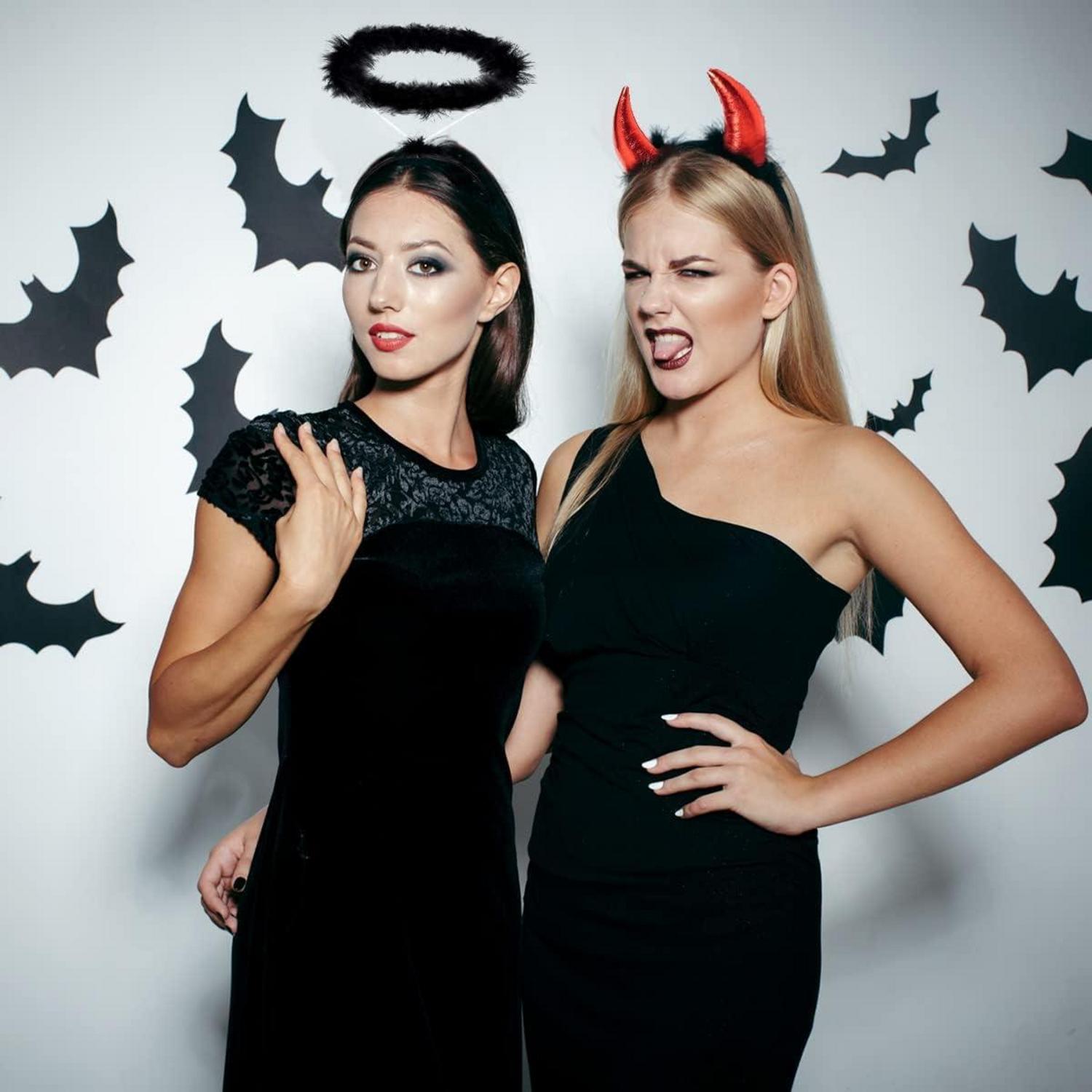 Teufel Engel Haarreifen Horn Heiligenschein Halloween Kostüm Kinder Damen