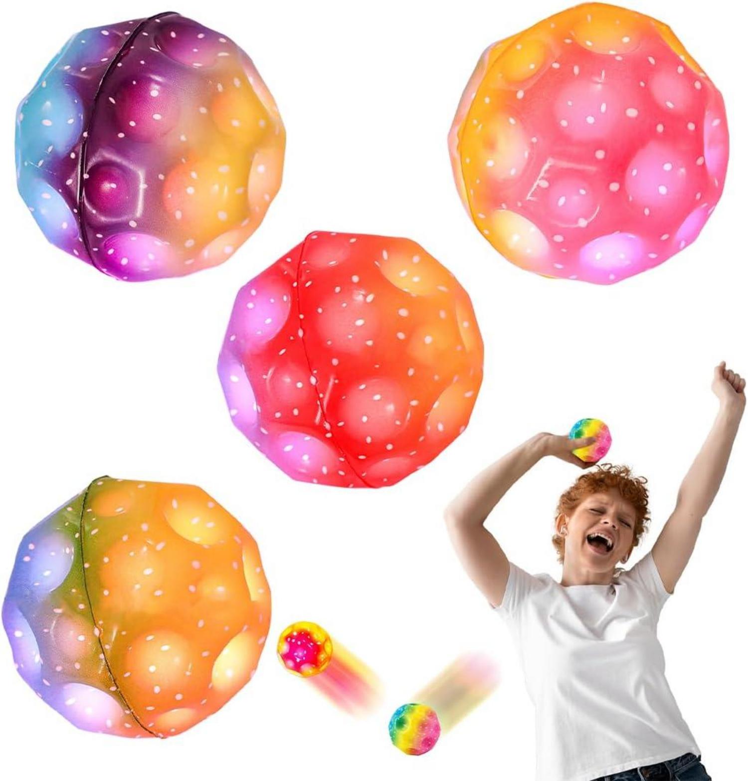 4er Set Leuchtende Hüpfbälle Planeten Bouncy Balls Spaß Spielzeug