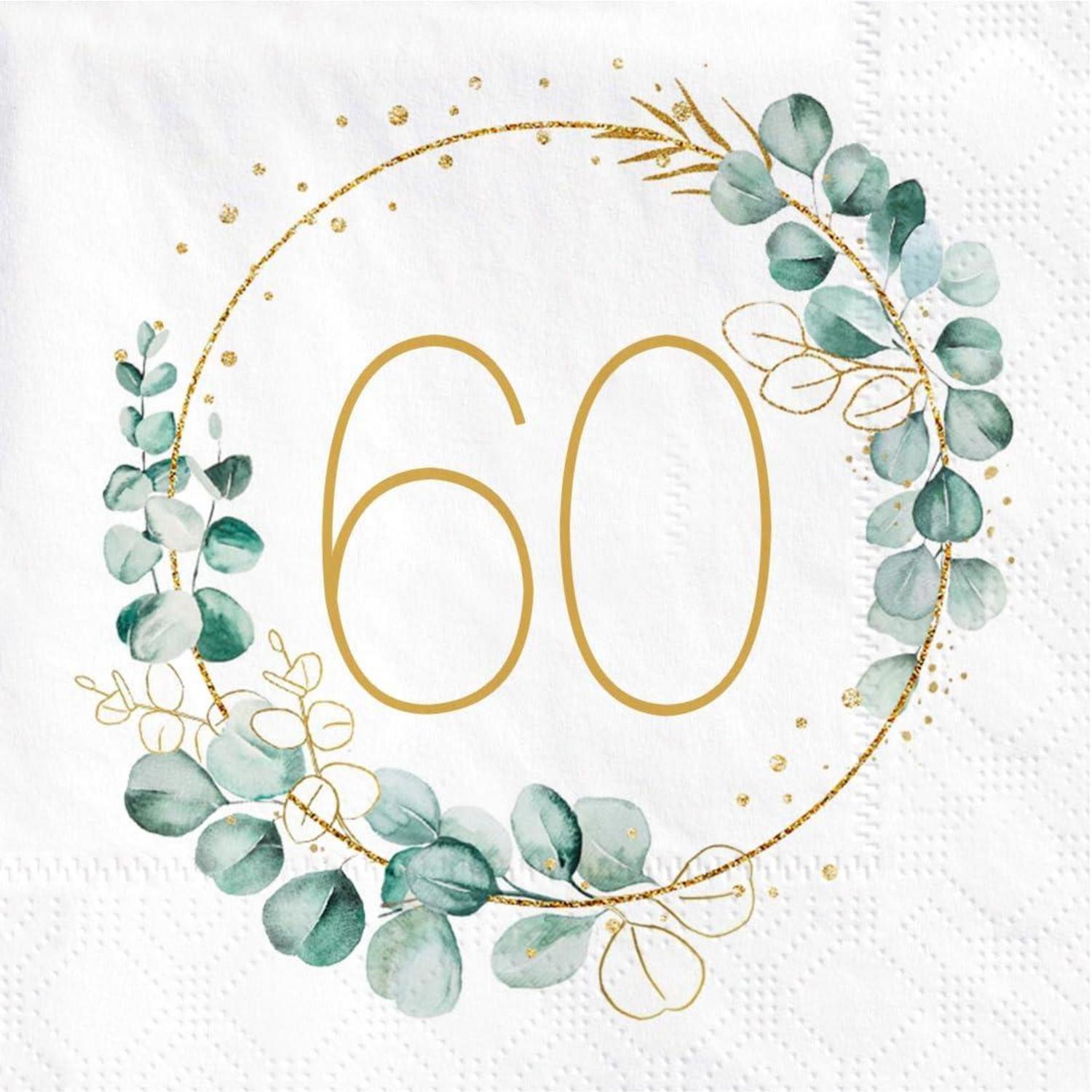 Grüne Eukalyptus Servietten 60. Geburtstag Deko 40 Stück
