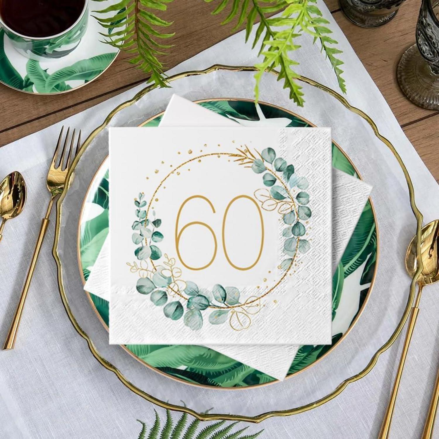 Grüne Eukalyptus Servietten 60. Geburtstag Deko 40 Stück