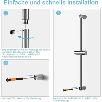 Edelstahl Duschstange 60cm verstellbar mit Duschkopfhalterung