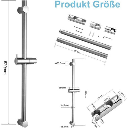 Edelstahl Duschstange 60cm verstellbar mit Duschkopfhalterung