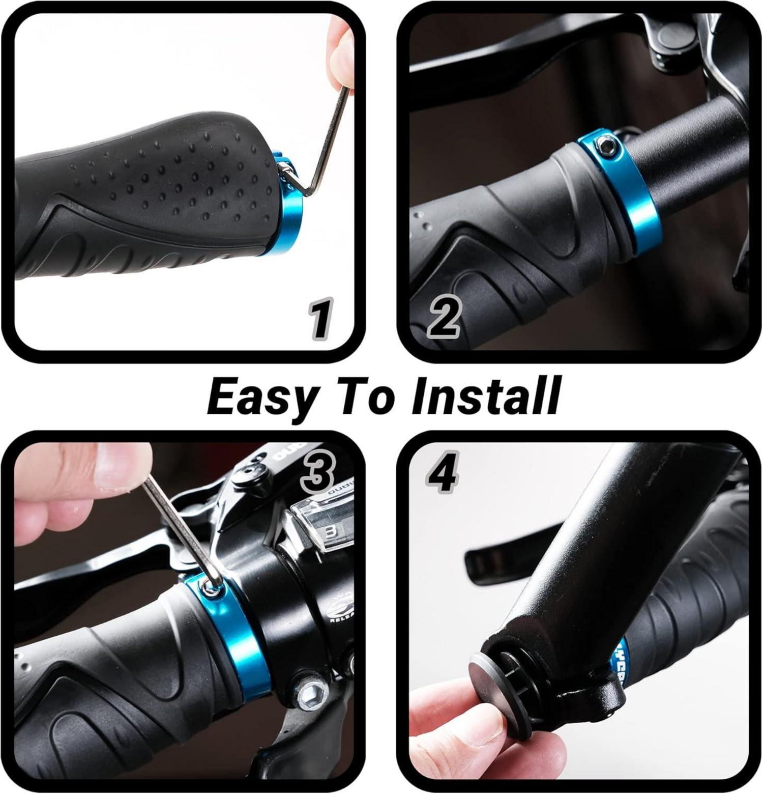 LYCAON Bike Lenker Griffe Ergonomisch rutschfest Gummi Fahrrad Griff Aluminium Lock Ocean Blau