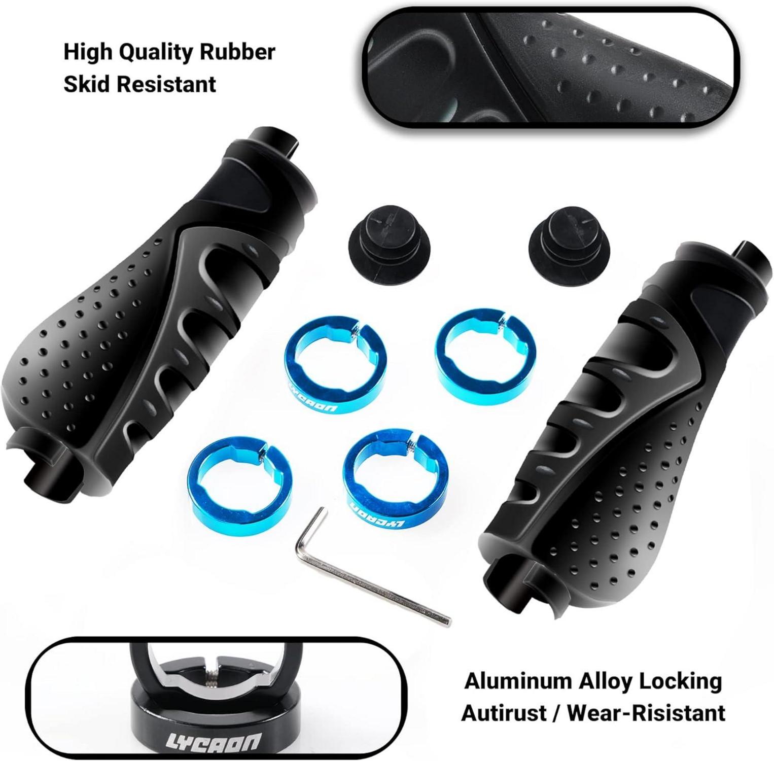 LYCAON Bike Lenker Griffe Ergonomisch Rutschfeste Gummi Aluminium Lock Blau