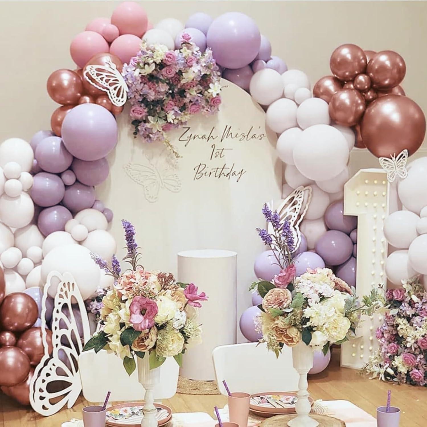 Luftballon Girlande Rosa Lila Weiß Metallic Roségold 130 Stück