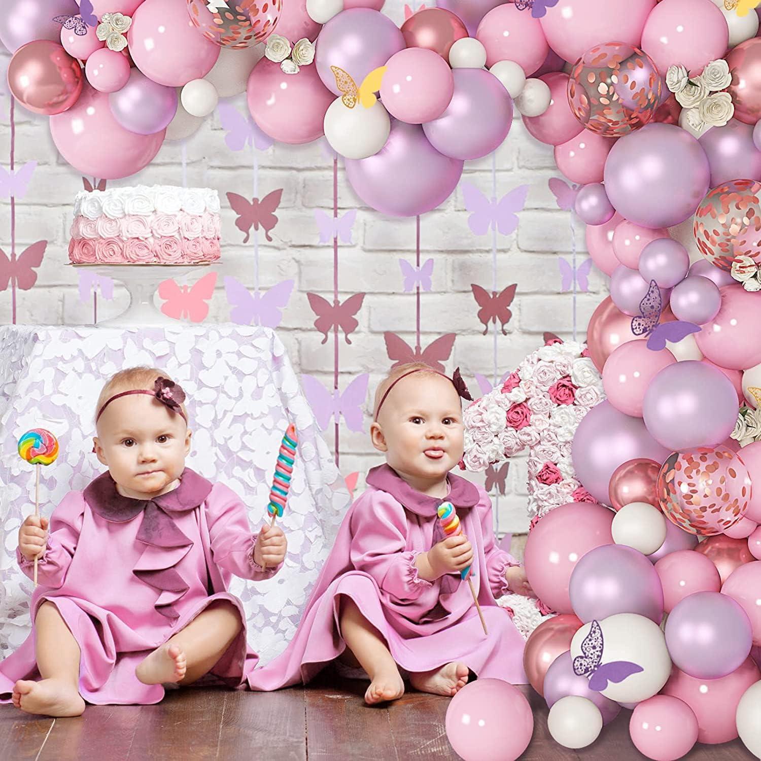 Luftballon Girlande Rosa Lila Weiß 130 Stück Metallic Goldråße