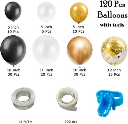 Schwarz Gold Luftballon Girlande Set 120-tlg. für Partydekoration