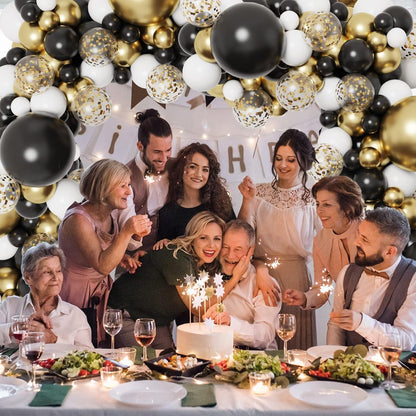 Luftballon Girlande Schwarz Gold 120er Set - Party Deko Baby Shower Hochzeit