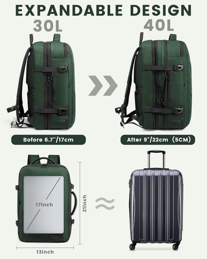 LOVEVOOK Business Rucksack Handgepäck 17,3 Zoll, erweiterbar - Dunkelgrün