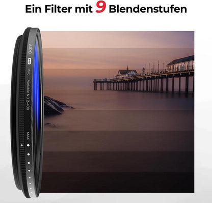 Beschoi 77mm Variabler ND Filter ND2-ND400 1-9 Stufen Graufilter wasserfest