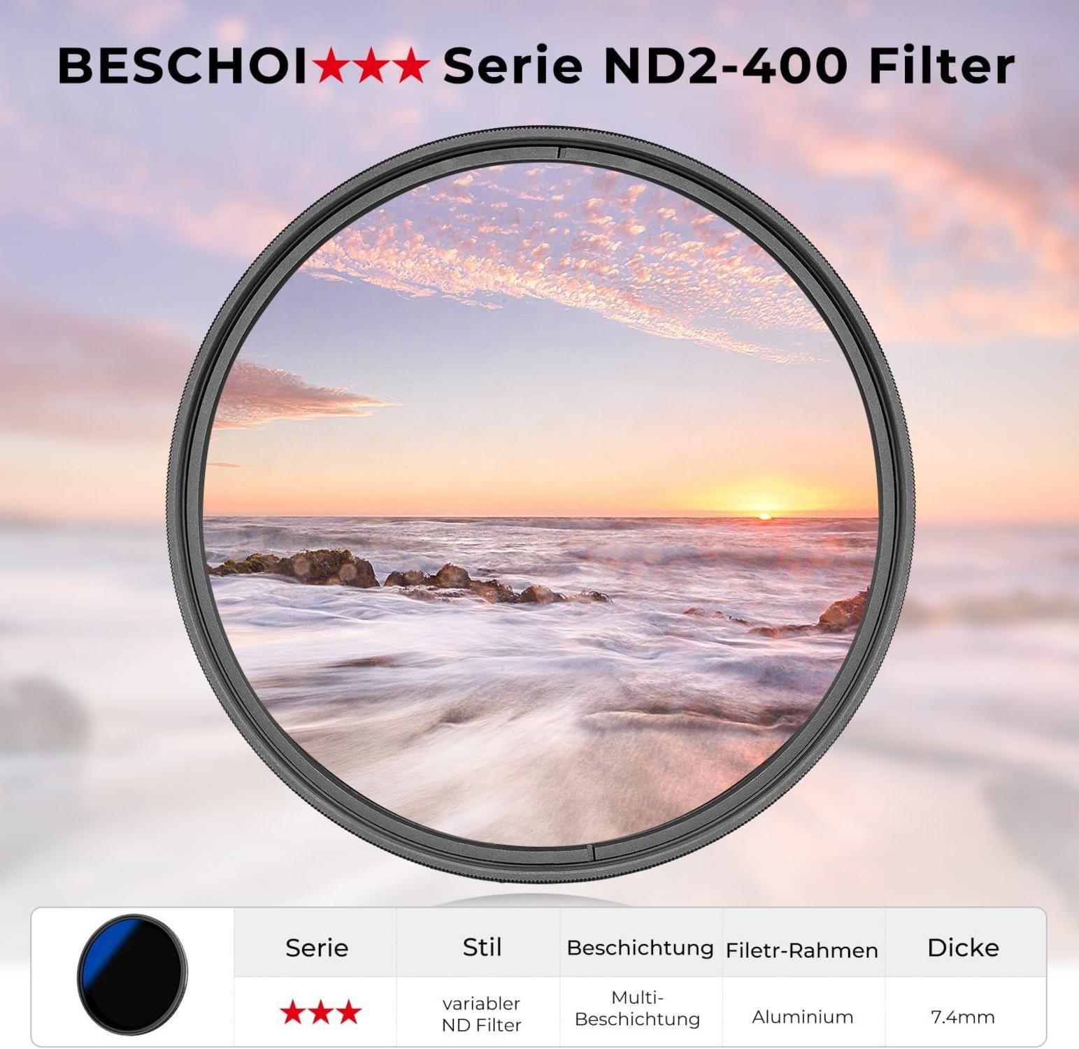 77mm Variabler ND Filter ND2-ND400 1-9 Stufen Graufilter wasserfest