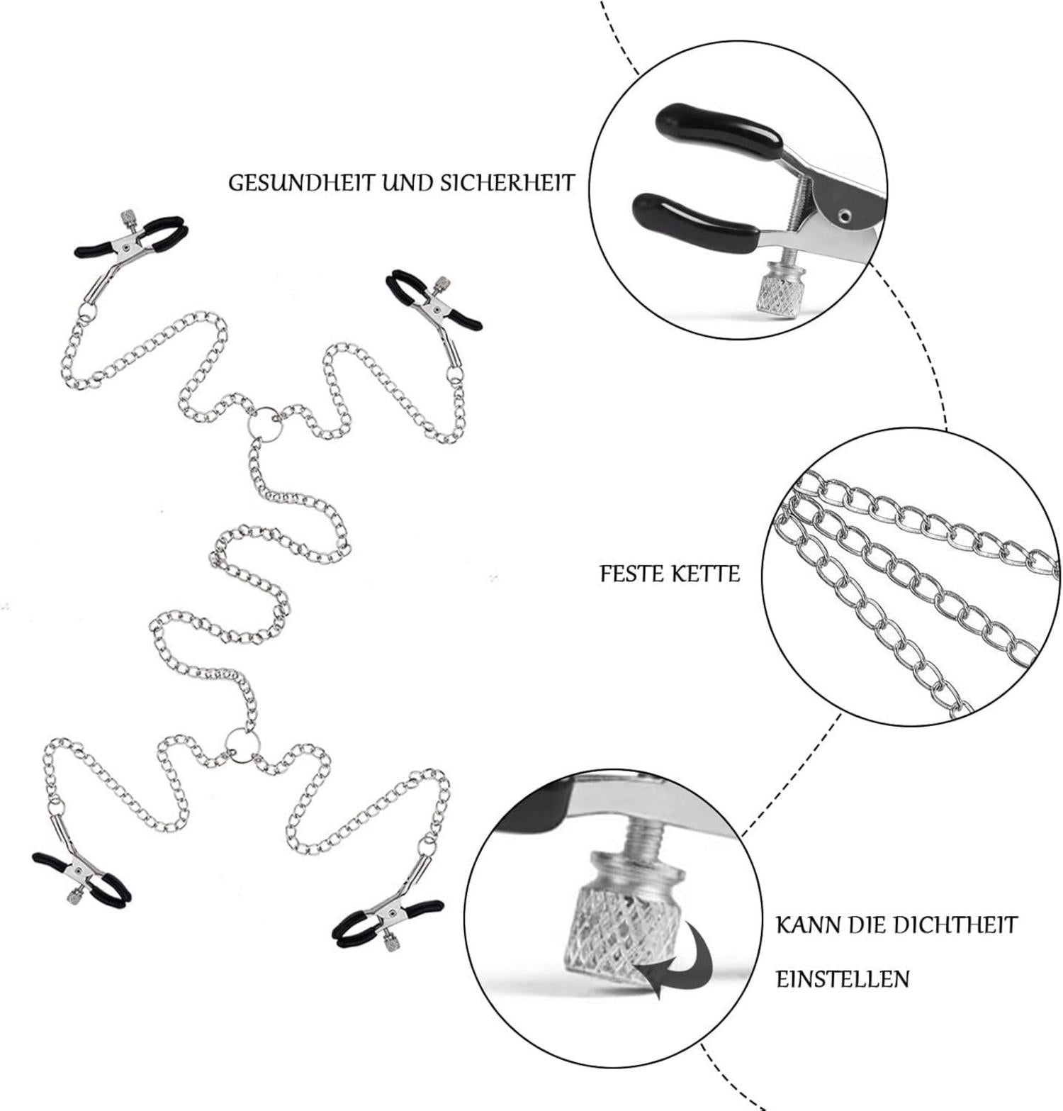 Hochwertige Edelstahl Nippelklemmen mit Kette und