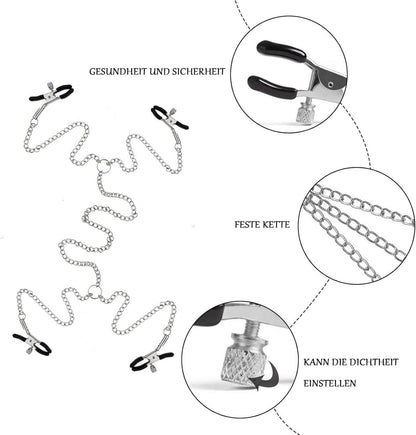 Hochwertige Edelstahl Nippelklemmen mit Kette und