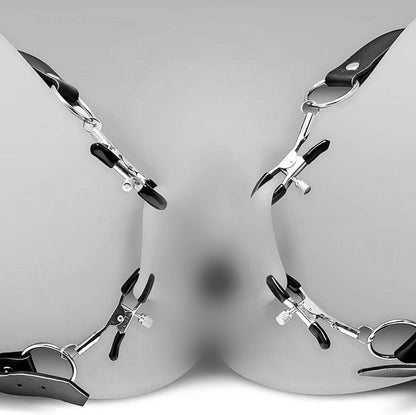 Edelstahl Nippelklemmen Brustwarzen Klitoris Clip Set mit Kette - 4er SM Bondage