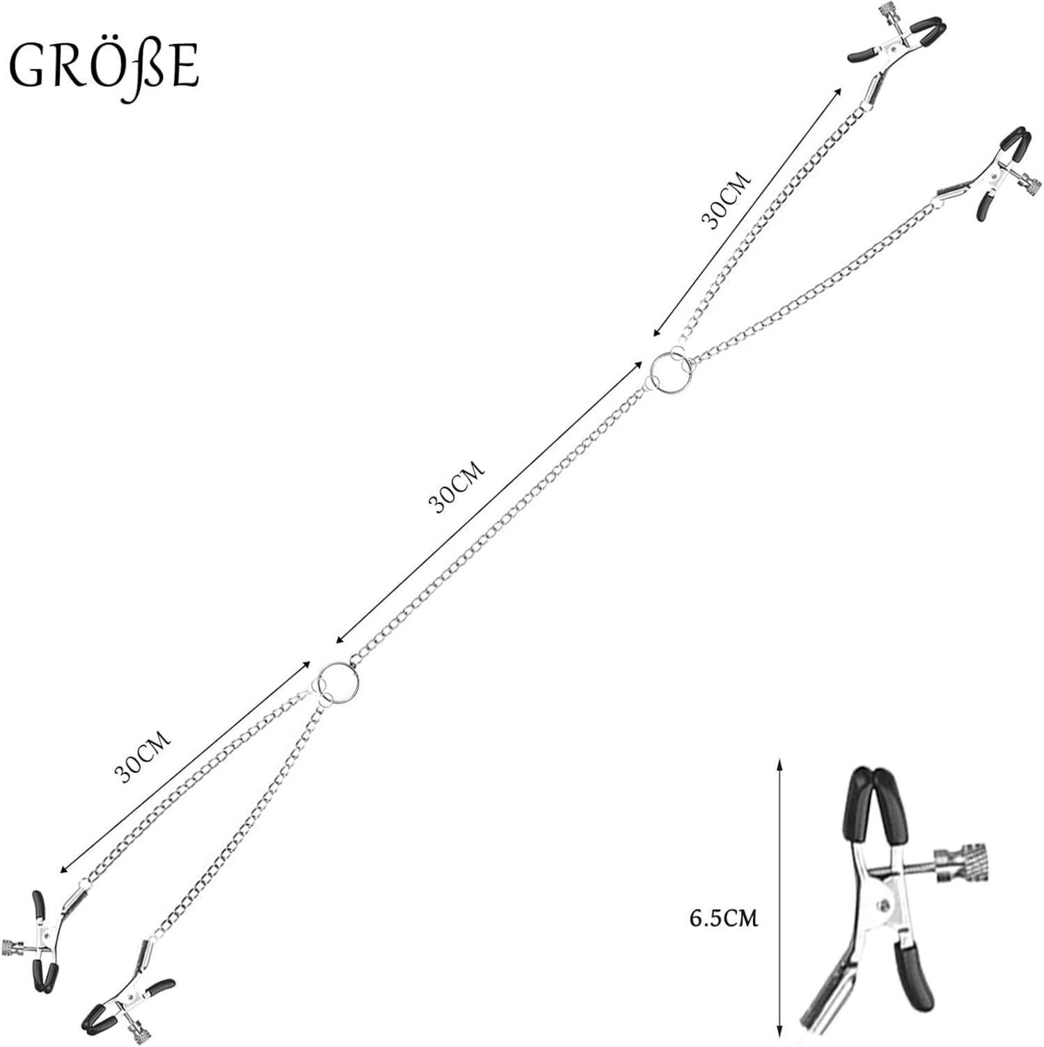 4-IN-1 Nippelklemmen Brustwarzen Klitoris Clip Kette Schamlippen