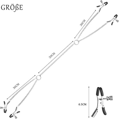4-IN-1 Nippelklemmen Brustwarzen Klitoris Clip Kette Schamlippen