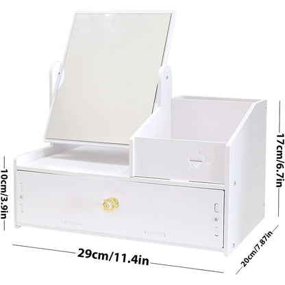 Schminktisch Organizer Weiß mit Spiegel und Schublade