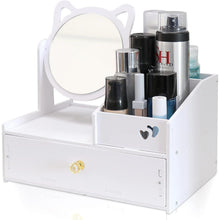 Schminktisch Organizer mit Rundem Spiegel Weiß Kosmetik Organizer PVC