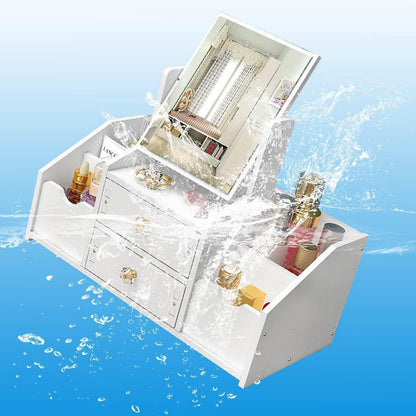 Cosmetic Organizer Weiß mit Quadratischem Spiegel