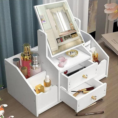 Cosmetic Organizer Weiß mit Quadratischem Spiegel
