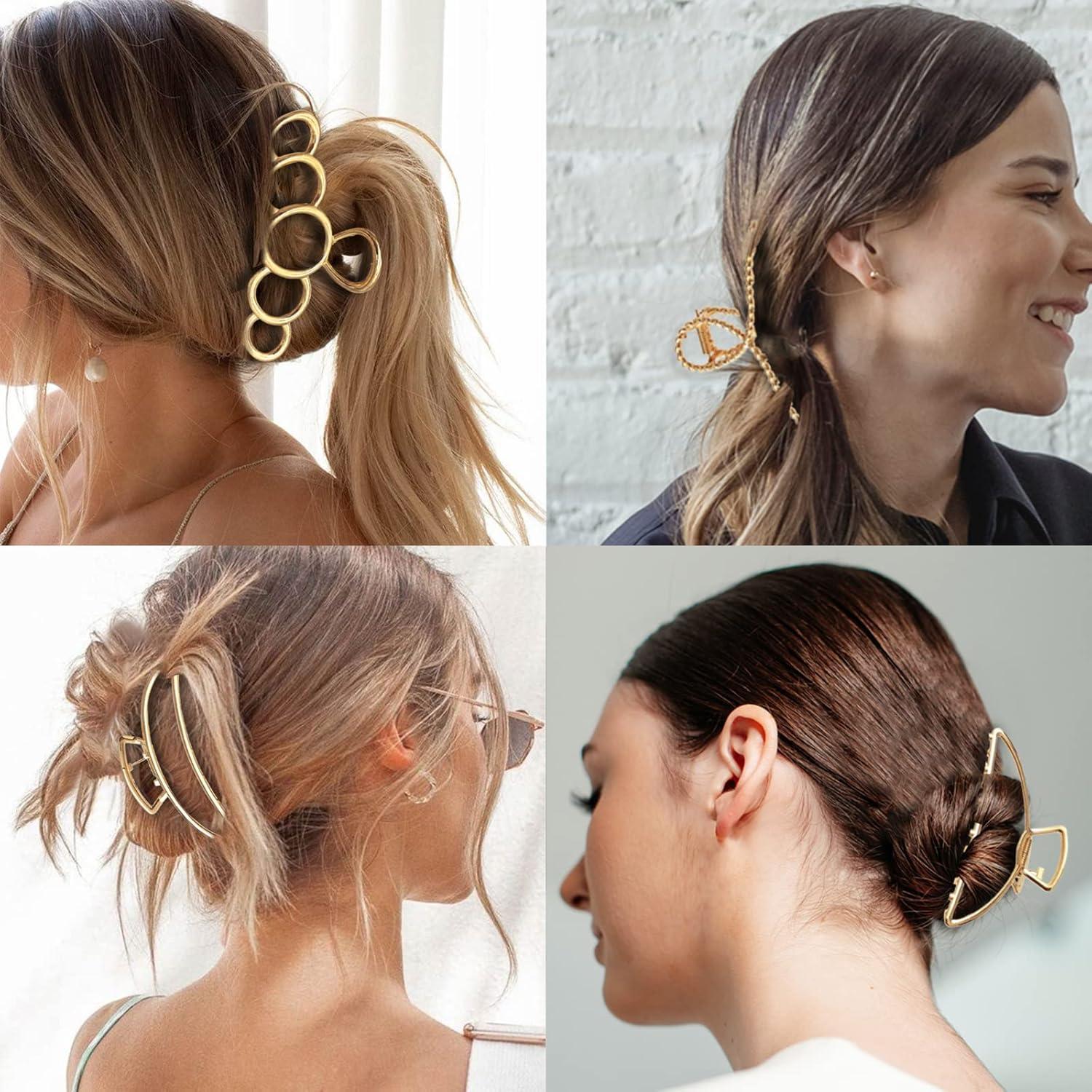 5er Set Goldene Haarklammern für Damen Dickes Haar Rutschfest Metall