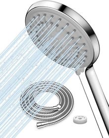 Wassersparender Duschkopf mit 5 Strahlarten & Edelstahl-Schlauch