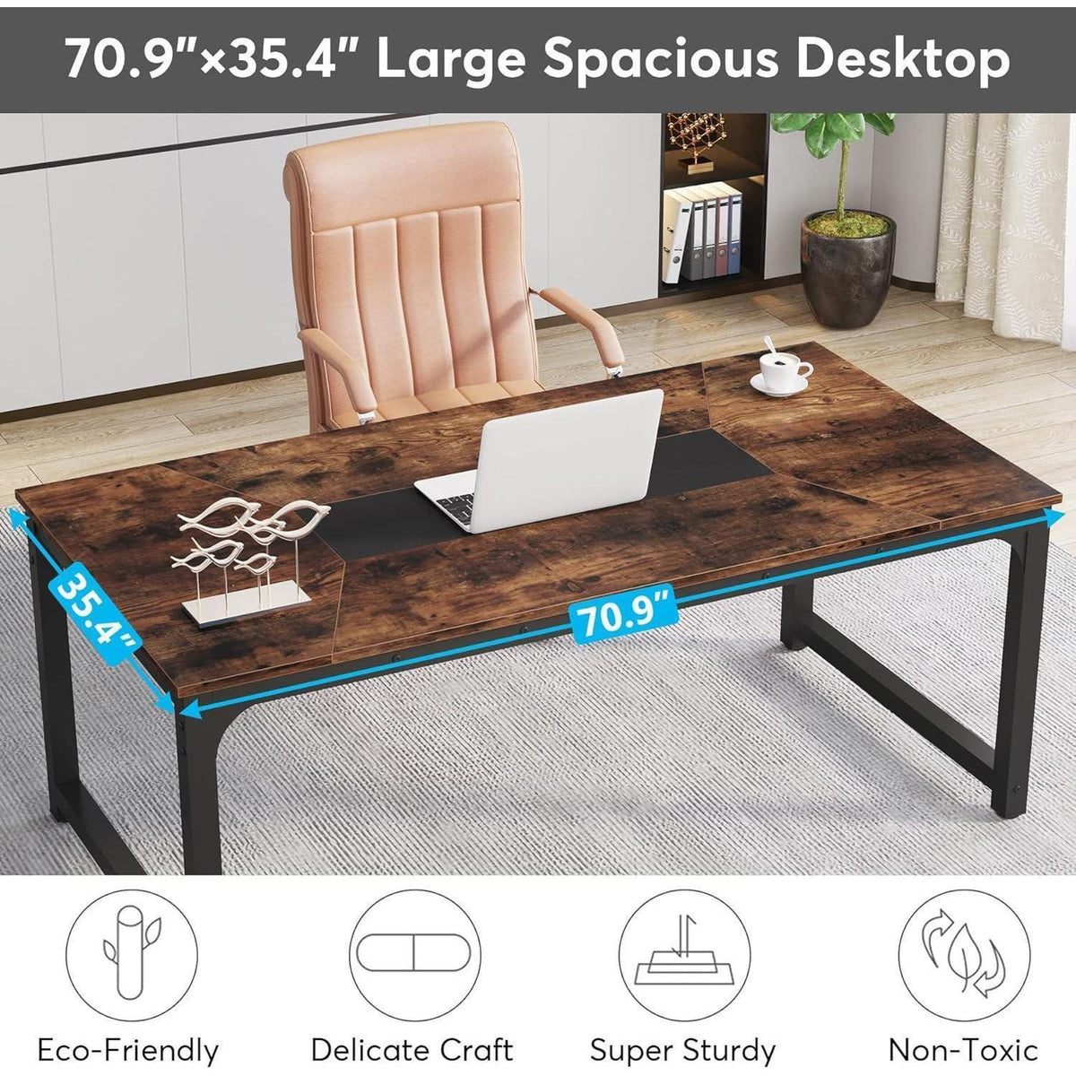 Großer Schreibtisch 180x90cm – Rustikales Braun für Home Office