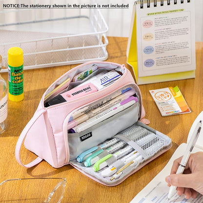 X SIM FITNESSX Federmäppchen 3 Fach Pencil Case für Schule Büro - Pink