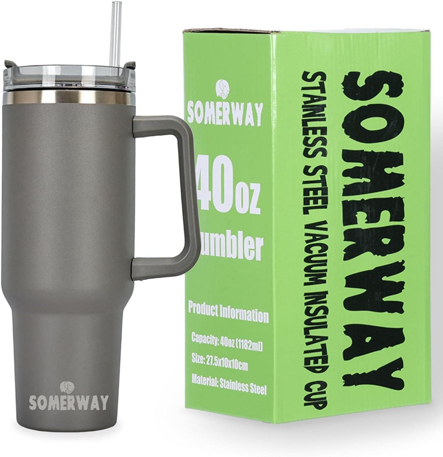 Isolierbecher 1182ml 40oz mit Griff und Stroh, Tumbler für heiße