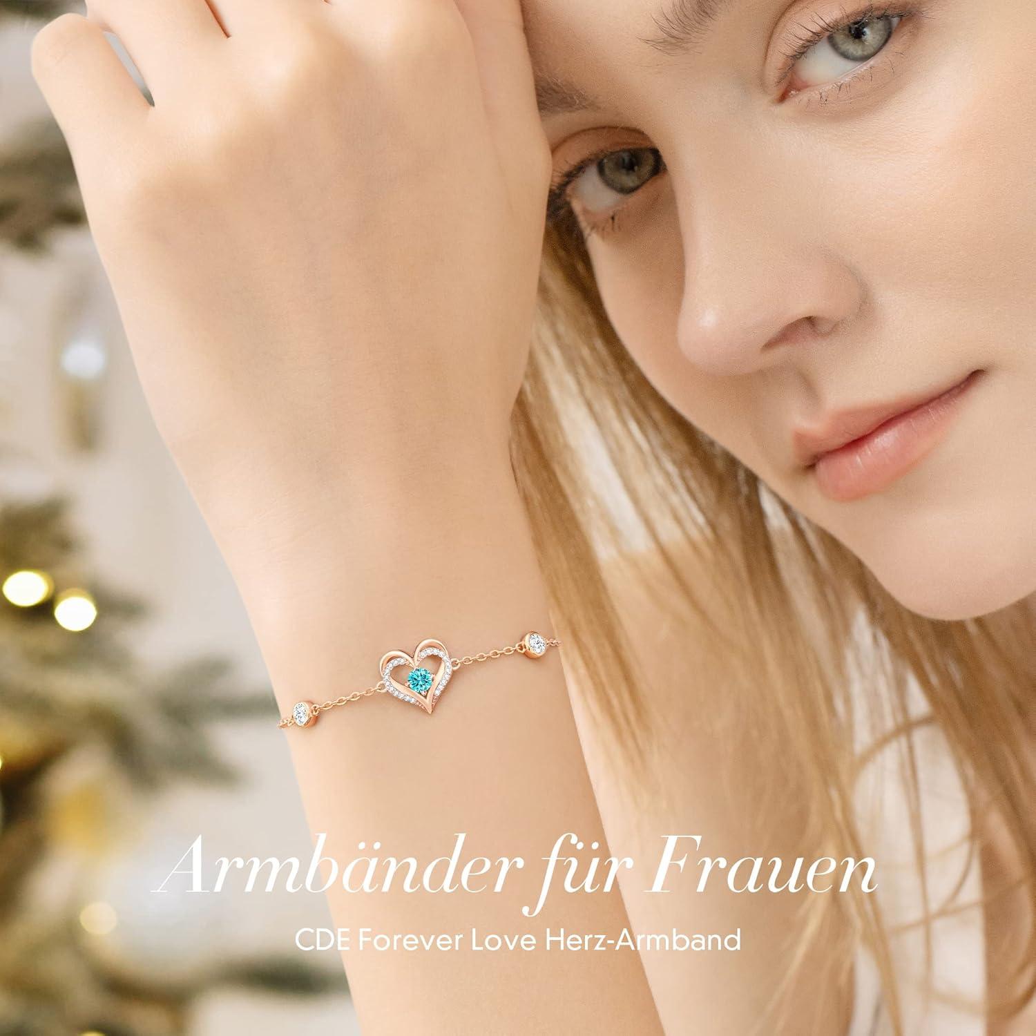 925 Sterling Silber Armband Herz Rosegold Geburtsstein