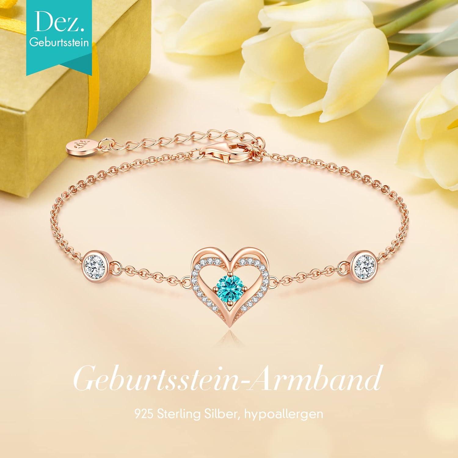 Herz Armband 925 Sterling Silber Geburtsstein Damen Schmuck