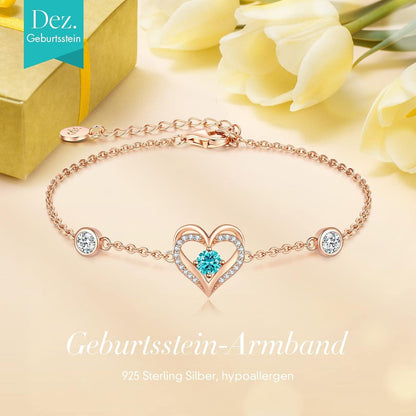 Herz Armband 925 Sterling Silber Geburtsstein Damen Schmuck