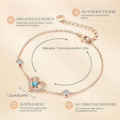 Herz Armband Damen 925 Sterling Silber Rosegold Geburtsstein Schmuck