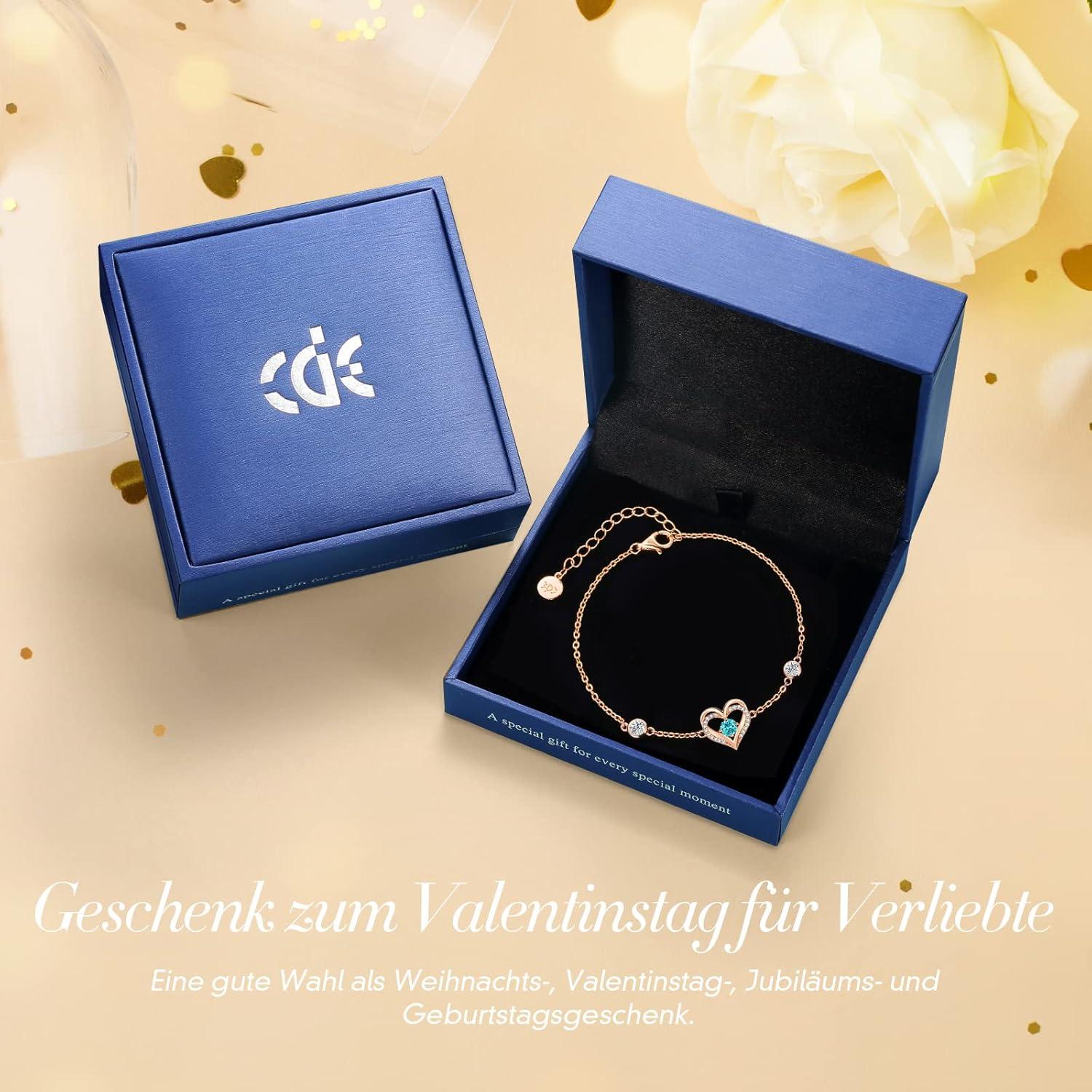 Armband Damen 925 Sterling Silber Herz Rosegold mit Geburtssteinen
