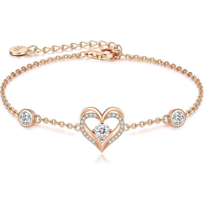 Sterling Silber Armband mit Herz & Geburtsstein – Rosegold, Geschenk für Sie