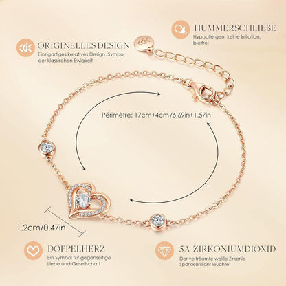 Sterling Silber Armband mit Herz & Geburtsstein – Rosegold, Geschenk für Sie