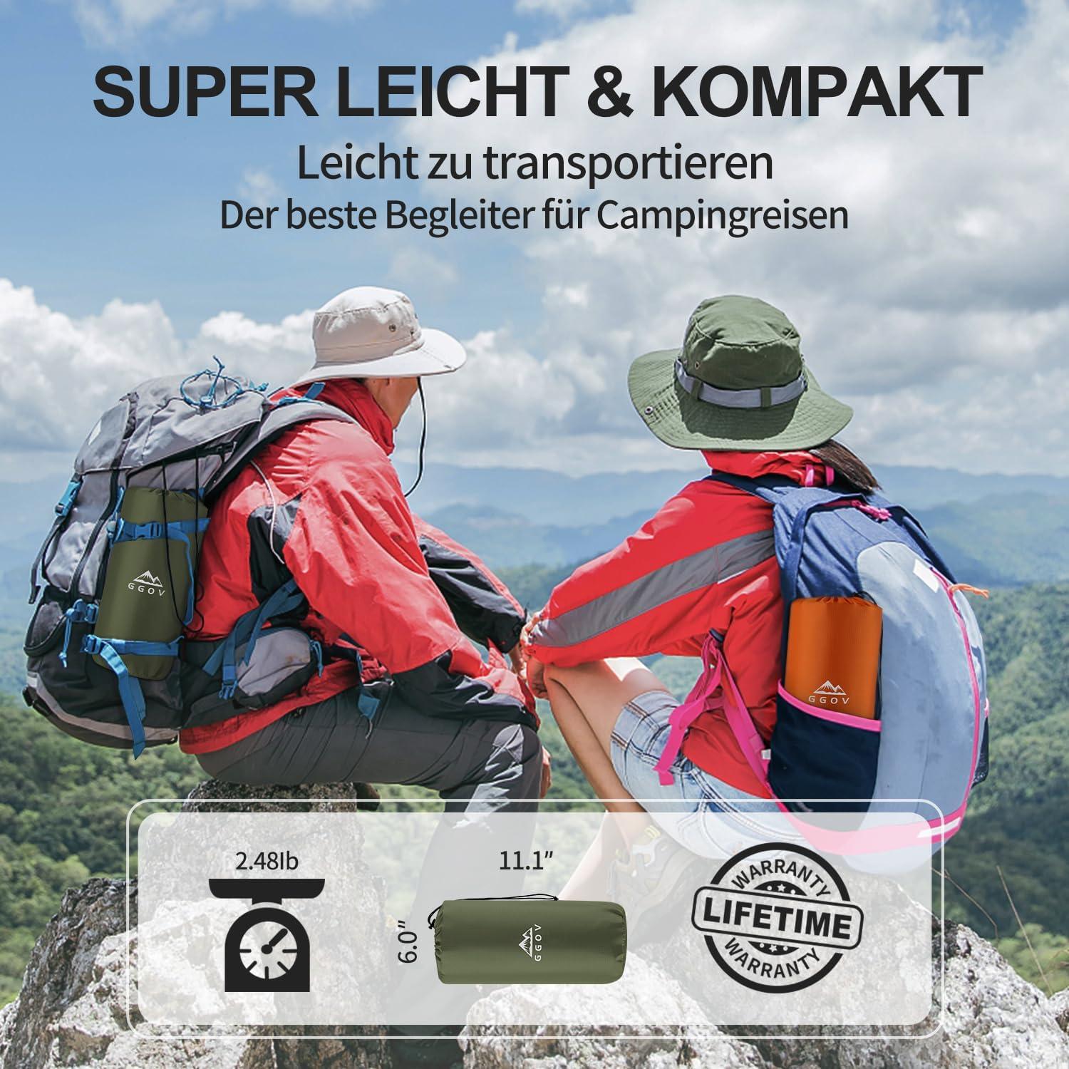 Selbstaufblasende Isomatte für Camping und Wandern, 12 cm Höhe, wasserdicht, ultraleicht