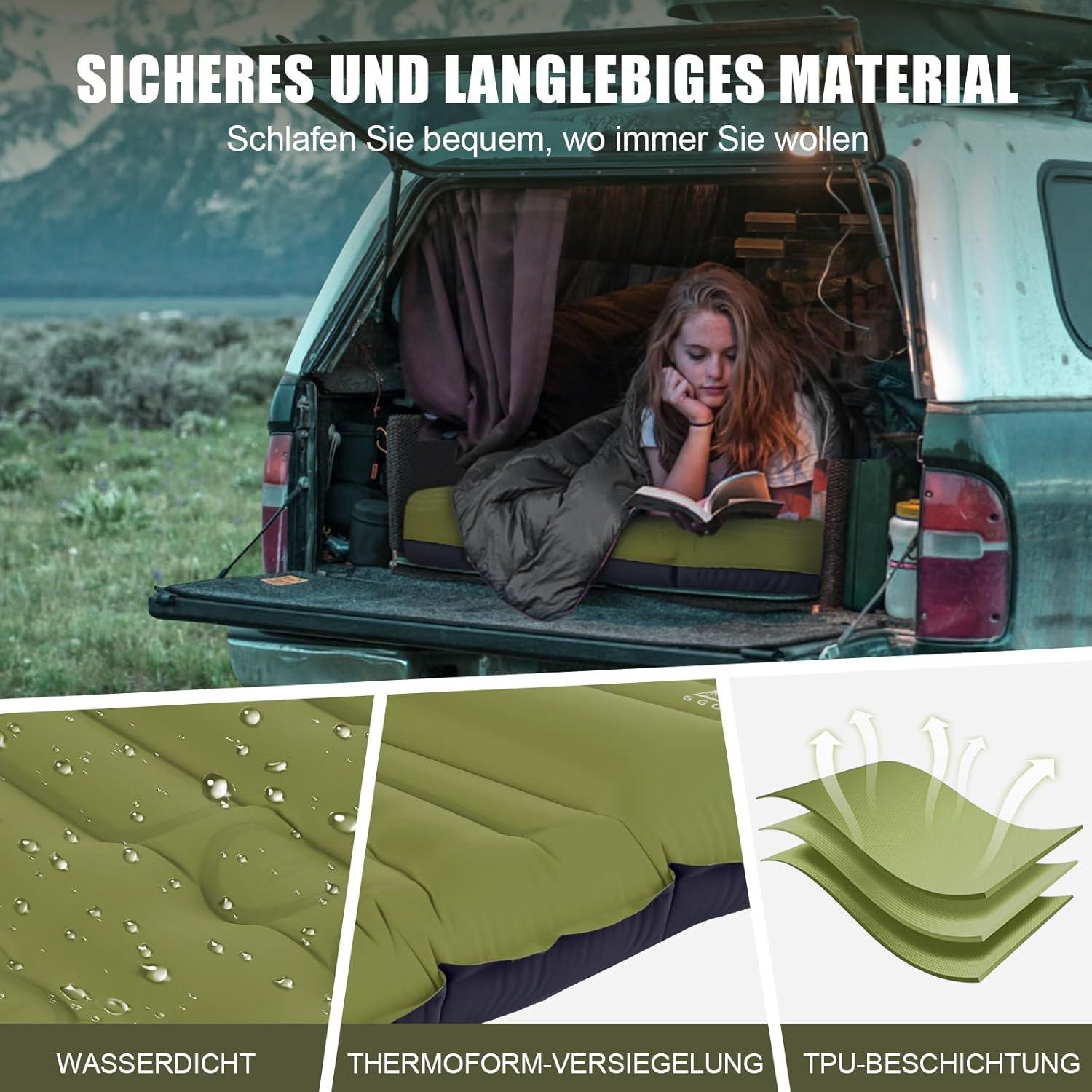 Selbstaufblasende Isomatte für Camping und Wandern, 12 cm Höhe, wasserdicht, ultraleicht