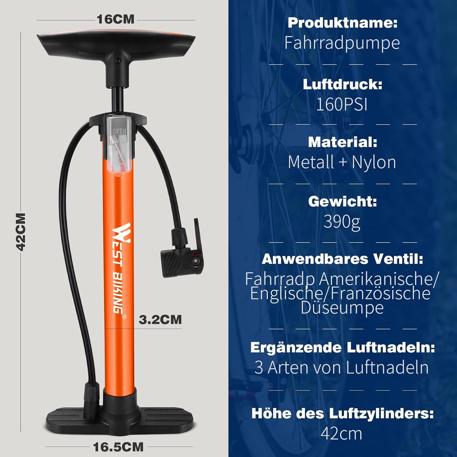 Fahrrad Luftpumpe Standluftpumpe 11 Bar 160 Psi für Ventile & Adapter
