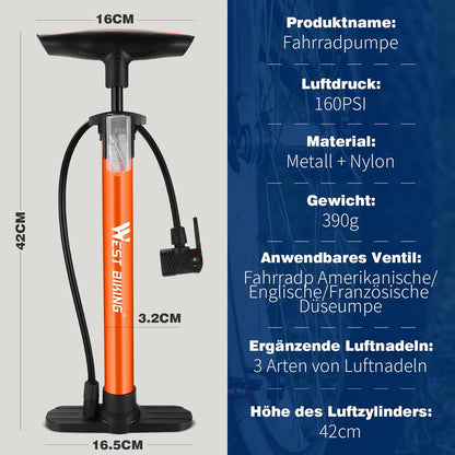 Fahrrad Luftpumpe Standluftpumpe 11 Bar 160 Psi für Ventile & Adapter