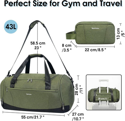 Sporttasche Herren Rucksack Reisetasche Schuhfach Nassfach Kulturbeutel Weekender Damen Trainingstasche Trolley Armeegrün