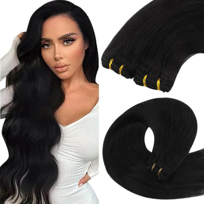 Echthaar Tressen Schwarz 35cm - 100g Weft Extensions